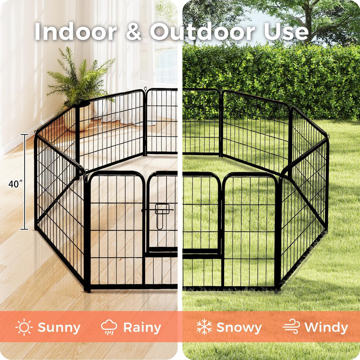 40 Inch Dog Playpen - 8 Panels Metal Pet Exercise Pen for Medium-Large Dogs, Indoor/Outdoor Dog Fence for Yard, Garden, Camping & RV Travel