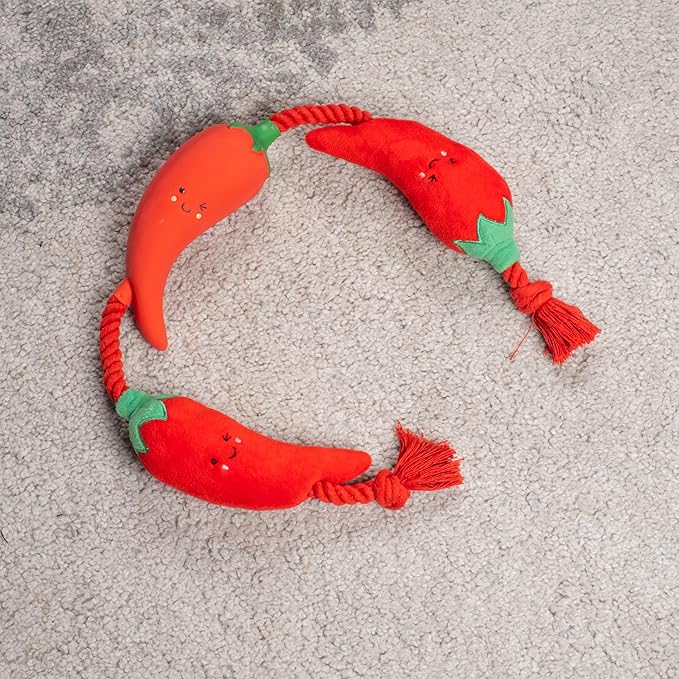 Tugga Chilis Dog Toy 75cm - Rope Latex and Plush Dog and Puppy Throw Fetch and Tug with Squeaker