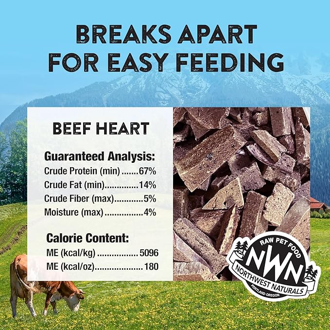 Northwest Naturals Raw Rewards Freeze-Dried Beef Heart Treats for Dogs and Cats - Bite-Sized Pieces - Healthy, 1 Ingredient, Human Grade Ingredient, All Natural, Proudly Made in USA, 10 Oz (Pack of 3)