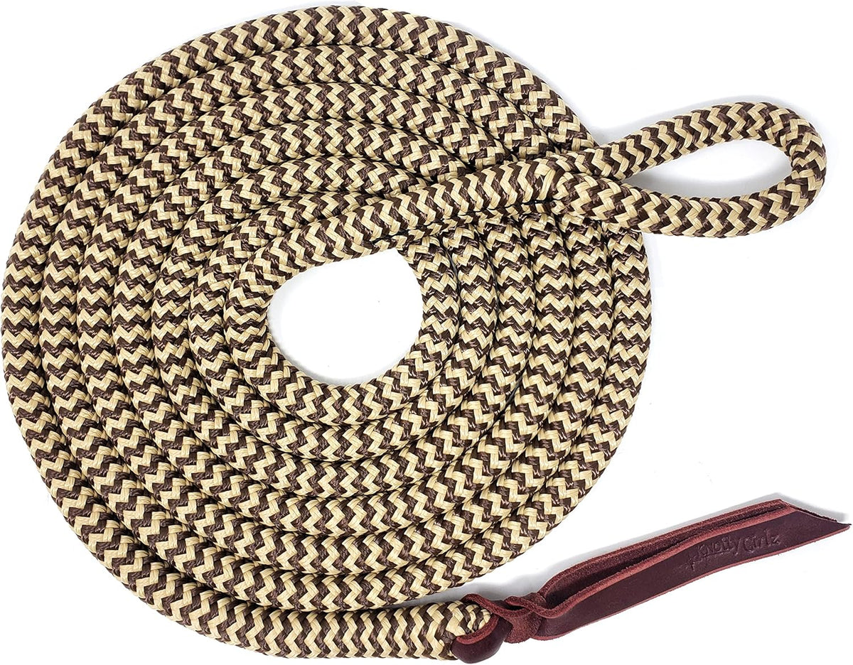 Double Braid Lead Rope with Eye Splice Loop, 12-14FT Lengths (Brown with Beige, 14 ft.)