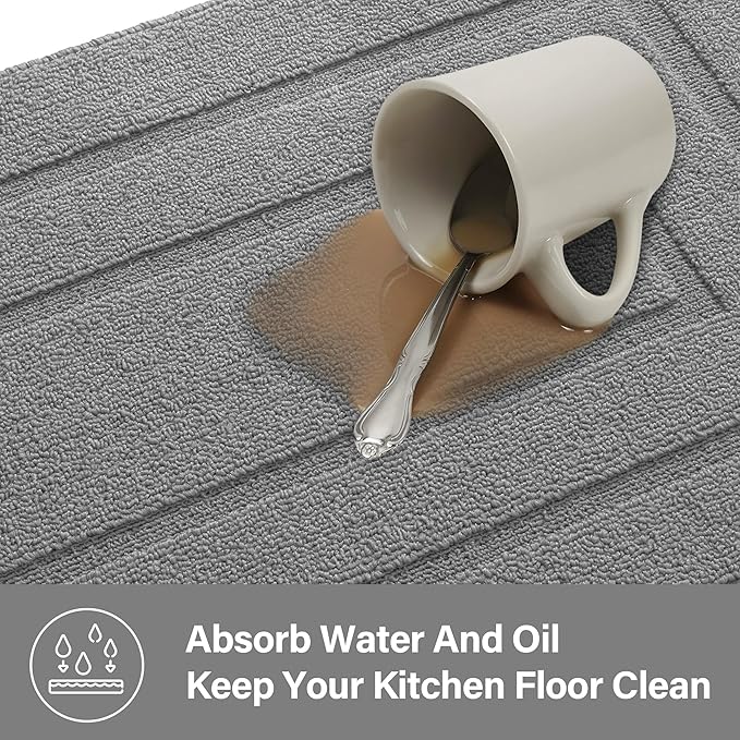 GRANNY SAYS Kitchen Mats for Floor, 47 x 20, Kitchen Rugs Non Slip Washable, Thick Runner Rugs Floor Mats for Sink, Laundry, Long Kitchen Carpet Non Skid, Grey