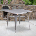 EMMA + OLIVER Commercial Grade 31.5" Square Silver Metal Indoor-Outdoor Table
