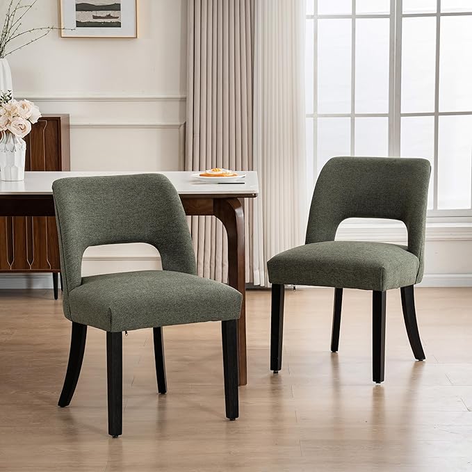 VKNOW Wooden Dining Chairs Set of 2, Modern Fabric Upholstered Dining Room Chair Kitchen Chairs, Farmhouse Dinner Chair for Kitchen Dining Room, Green-Black Legs