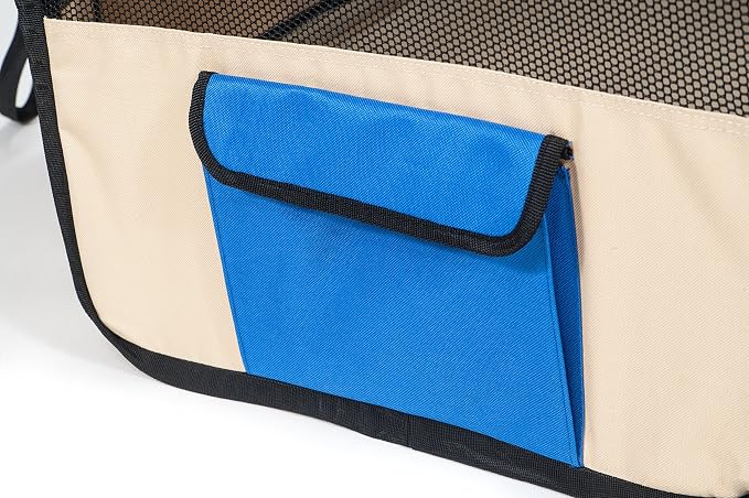 Pawer 45”×24” 8-Panel Foldable Pet Playpen, Blue+Beige, Personalize Embroidery Extra Fabric Piece Available, for Cat/Dog/Puppy, 600D Oxford Cloth Portable Indoor & Outdoor Kennel with Carry Bag