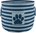 Bone Dry Pet Storage Collection Striped Paw Patch Bin, Dark Navy, Small Round