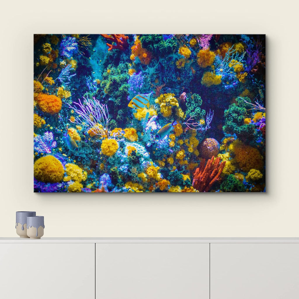 wall26 Canvas Print Wall Art Vibrant Neon Multicolor Anemone Coral Reef Nature Animals Photography Realism Rustic Scenic Landscape Wilderness Earth for Living Room, Bedroom, Office - 32"x48"