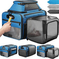 Top-Side Expandable Pet Carrier, Treat Window,17x11x9.5 Airline Approved | for Alaska Hawaiian, Soft-Sided Cat Carrier, Anti-Scratch Mesh, Lockable Zippers,Dog Carrier for Kitten,Rabbit,Puppy, Blue