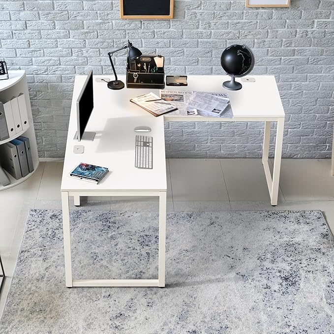 SHW 55 x 60 Inches Commercial-Grade L-Shape Corner Office Computer Desk, White
