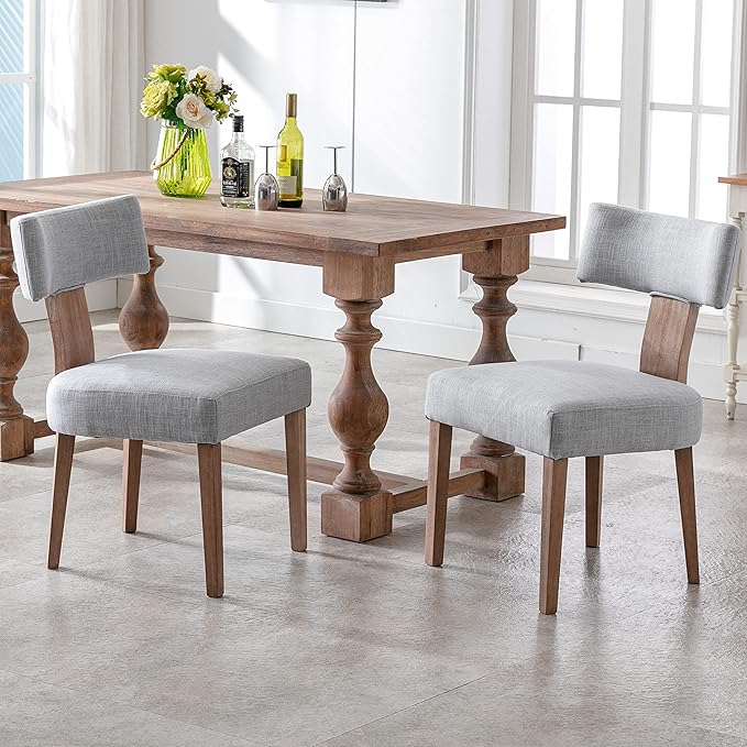 Linen Dining Chairs Set of 2 Modern Dining Chair with Wood Legs, Upholstered Dining Chairs for Dining Room, Kitchen, Vanity, Living Room, Grey