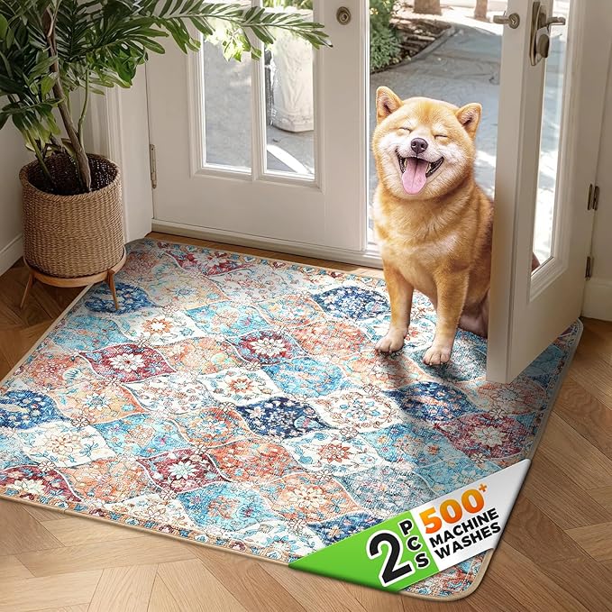 Hompet 2 Pack Super Absorbent Dog Door Mat for Muddy Paws, Washable Pee Pads for Dogs, Reusable Puppy Training Pads, Quick Dry Non-Slip Pet Entryway Rug, Leak-Proof Potty Pad for Indoor Floors 36x36