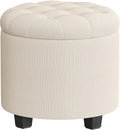 SONGMICS Round Ottoman, Ottoman with Storage, 17.7 x 17.7 x 17.5 Inches, Foot Rest with Legs, Linen-Look Fabric, Load up to 330 lb, for Living Room, Bedroom, Light Beige ULOM011W01