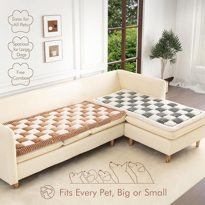 Couch Cover for Sofa, Sectional Couch Cover for Dogs, Sofa Cover Washable, Cushion Cover Blanket Pad Bed Mat for Pets, Fleece Furniture Protector, Camel, 27.6x82.7in