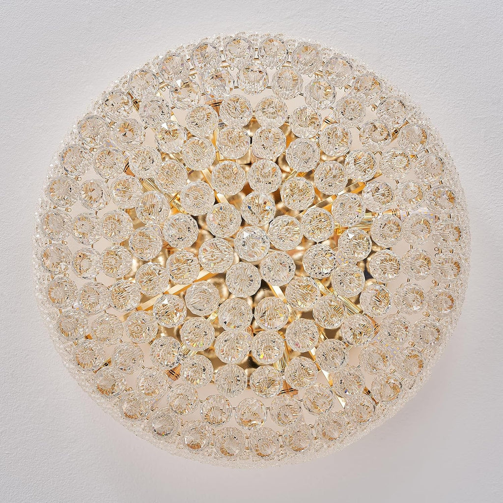 12-Light Crystal Flush Mount Chandelier Ceiling Light Fixture for Living Room Dining Room Bedroom Foyer Entryway Hallway Closet Bathroom (Gold D24)
