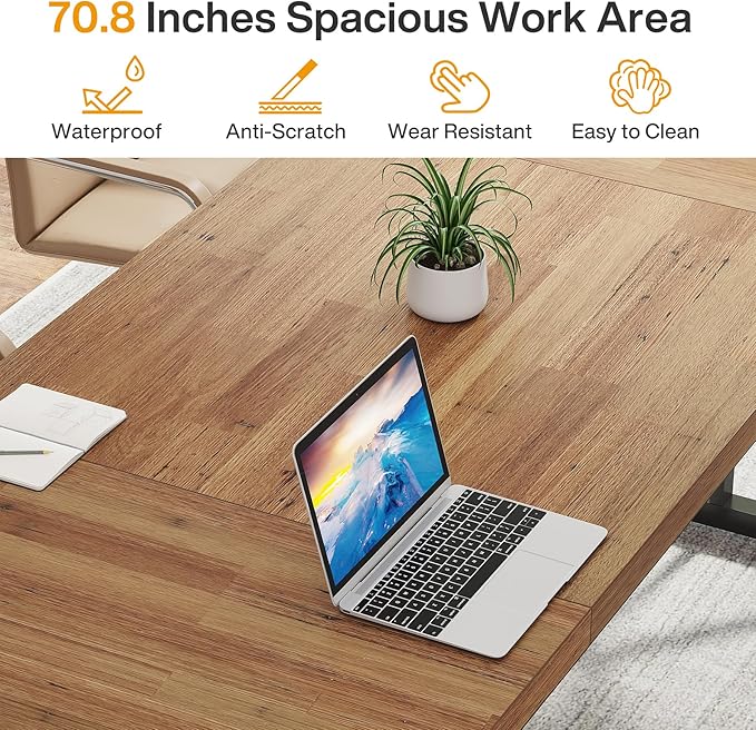 Tribesigns 70.8-Inch Executive Desk, Large Computer Office Desk Workstation, Modern Simple Style Laptop Desk Study Writing Table Business Furniture for Home Office (Light Brown, 70.8 Inch)