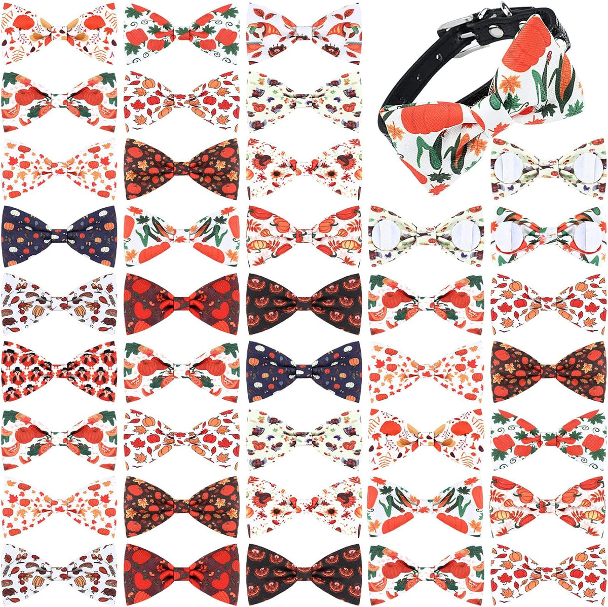 Weewooday 16 Pcs Dog Bow Ties Slide Pet Collar Bows Summer Hawaiian Styles Large Dog Collar Attachment Bowtie with Rubber Bands Male Pet for Spring Summer Grooming Independence Day(Pumpkin Style)