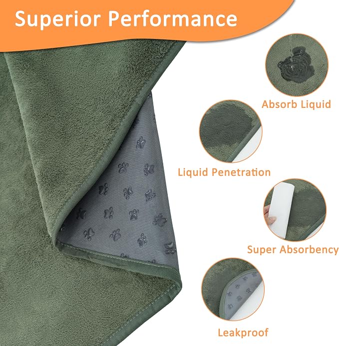 Bunlitent Washable Puppy Pads, 72'' x 72'', 3 Packs, Green, Extra Large | Non-Slip, Quick-Dry, Waterproof, Reusable, Quick Dry, For Puppy Senior Dog Incontinence Whelping