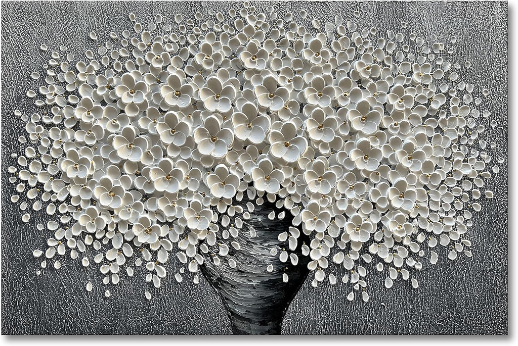 Epicler 30x45 inch Hand-Painted Oil Painting, White Bouquet Oil Painting, Canvas Wall Decoration Painting.