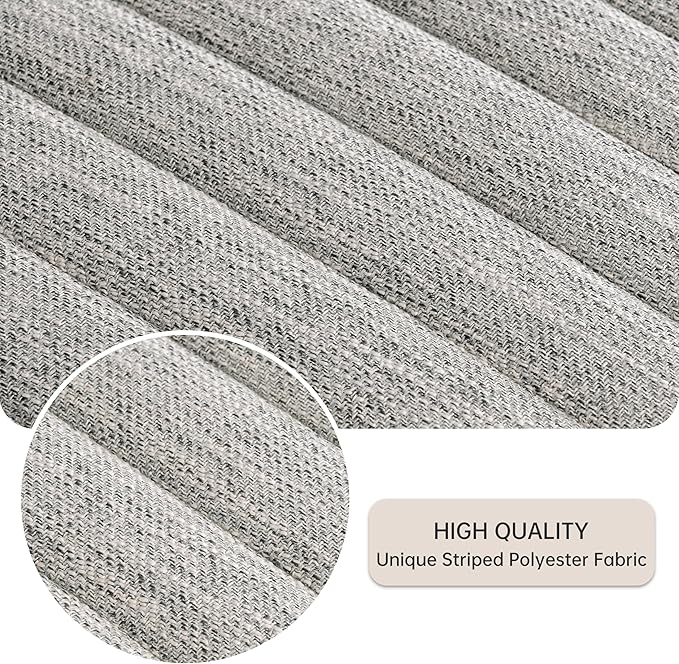 VKNOW Upholstered Dining Chairs, Modern Dining Room Chairs with Stripe, Linen Kitchen Chair Dinner Chair with Black Metal Base for Kitchen Office, Light Grey