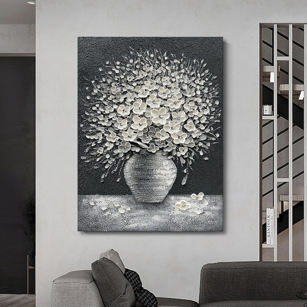 Epicler art Hand-painted abstract white flower art oil painting, 40x28 inch canvas wall art painting office home wall decorative art