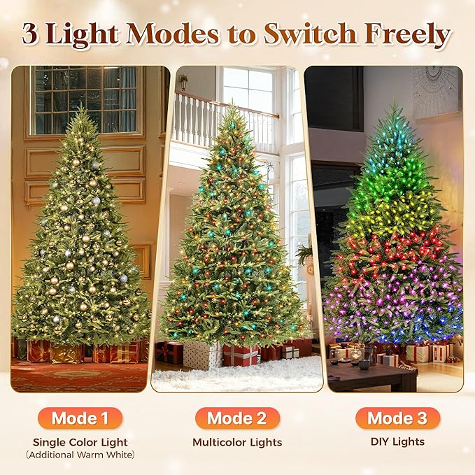 HOLLO STAR 12 ft Prelit Christmas Tree with 1800 LED Lights, App Control, Aspen Artificial Christmas Tree, Multi-Color RGBW Lights, 8334 PE & PVC Branch Tips, for Villa, Mall, Party
