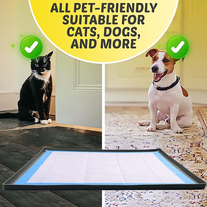 Dog Pee Pad Holder Tray Fits for 24” x 36” Pee Pads - 1 Pack - Grey | Corner Lock Holes, Raised Edges, Non-Spill, Easy to Clean Silicone Dog Potty Tray Holder, For Indoor Floor Protection