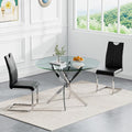 Goujxcy 3 Pieces Round Dining Table Set for 2, Modern Silver Glass Kitchen Table and Chairs for 2 with Upholstered Chairs, Circle Coffee Dining Table Set for Small Space,Apartment,Office