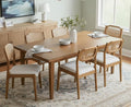 EALSON Farmhouse Rattan Dining Chairs Set of 6 Modern Mid Century Wood Dining Room Chairs with Cane Back Upholstered Linen Kitchen Side Chairs for Living Dining Room,Beige