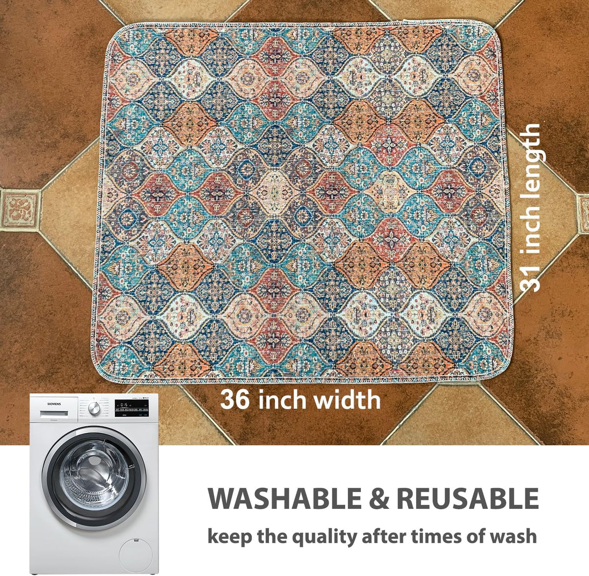 nunubaby Washable Pee Pads for Dogs, Stylish, Non-Slip and Leak-Proof Pee Pads. Reusable Potty Pads for Dogs for Crates and Floors.(Cream/Multi, 31" x36" )