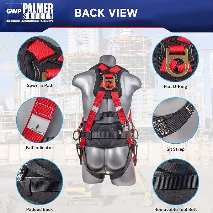 Fall Protection Hammerhead Kit I 5pt Safety Harness, 6' Double Leg Lanyard, 18" D-Ring Extender (Red - 2XLG)