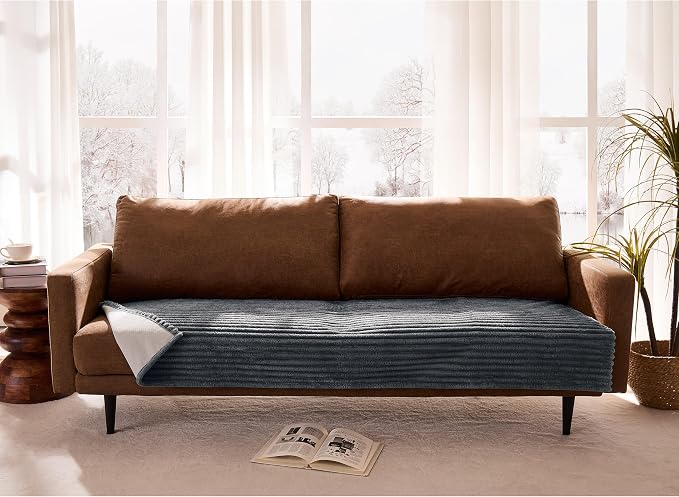 Dual Non-Slip Couch Cover for Dogs Waterproof, Fuzzy Soft Pet Couch Covers for Sofa 3 Cushion, Pet Friendly Soft Dog Bed Covers Sofa Cover Washable (Titanium Gray, 33" x 95" 1 Pack)