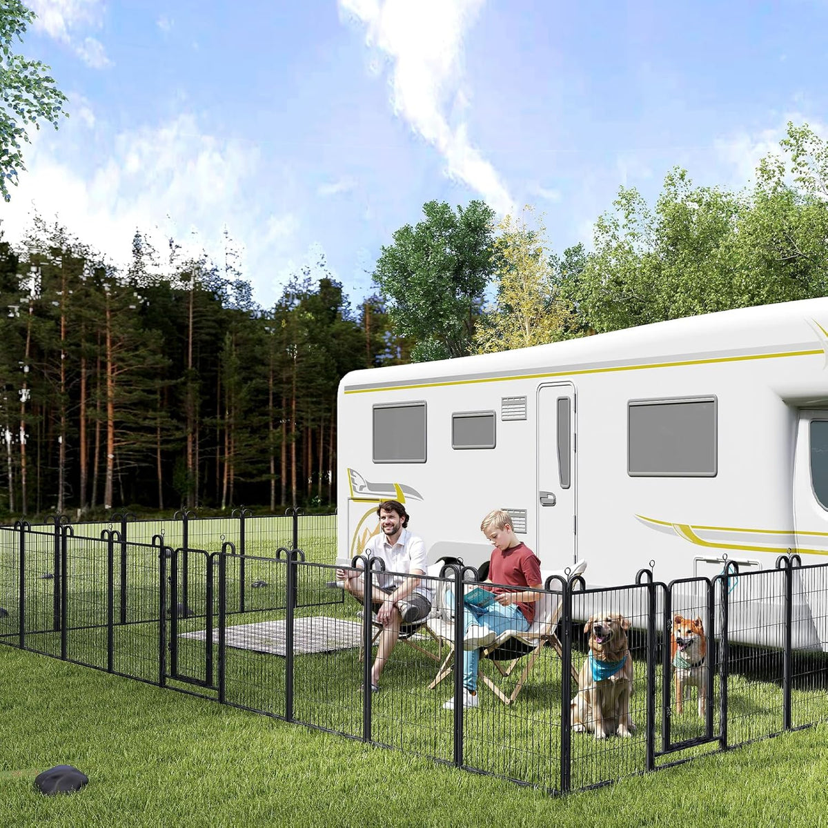 Dog Playpen Outdoor 24 Panels Heavy Duty Dog Fence 47" Height Anti-Rust with Doors Portable for RV Camping Yard, Total 54FT, 227 Sq.ft, Snowy Black