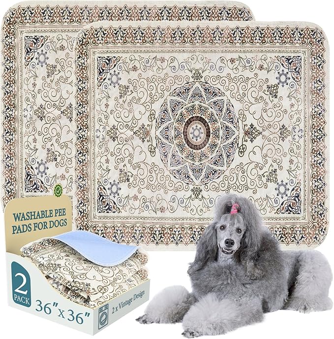 Homimp Washable Pee Pads for Dogs, 2 Pack Reusable Puppy Pads Waterproof, Absorbent and Leakproof Dog Pee Pads, Non Slip Puppy Training Pads, Pet Mat for Floor,Crate,Couch,Whelping,Beige 36"x36"