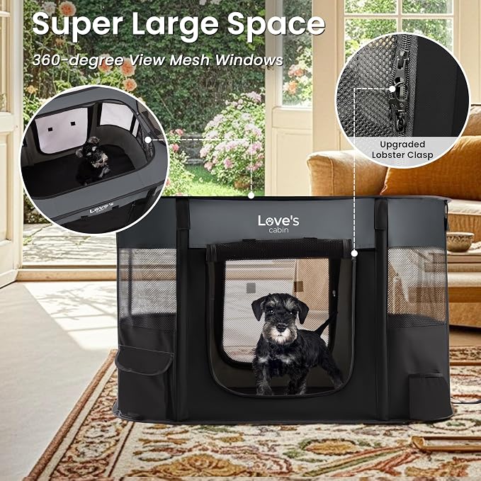 Love's cabin Pet Puppy Dog Playpen, Large Dog Tent Crates Cage Indoor/Outdoor, Portable Exercise Playpen for Dog and Cat, Foldable Pop Up Dog Kennel Playpen with Carring Case (L, Grey)