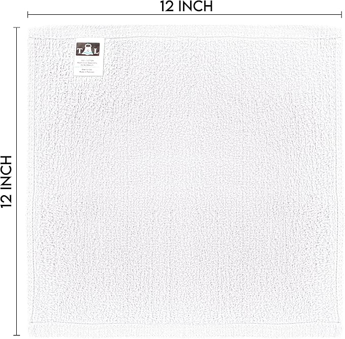 Towel and Linen Mart 100% Cotton - 24 PK Wash Cloth Set - White Color Flannel Face Cloths, Highly Absorbent and Soft Feel Fingertip Towels (White, Pack of 24)