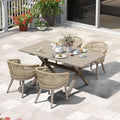 PURPLE LEAF 5 Pieces Outdoor Dining Set All-Weather PE Rattan Outdoor Patio Furniture Set with All Aluminum Frame Rectangular Table and Chairs Set for Lawn Garden Backyard Deck, Champagne