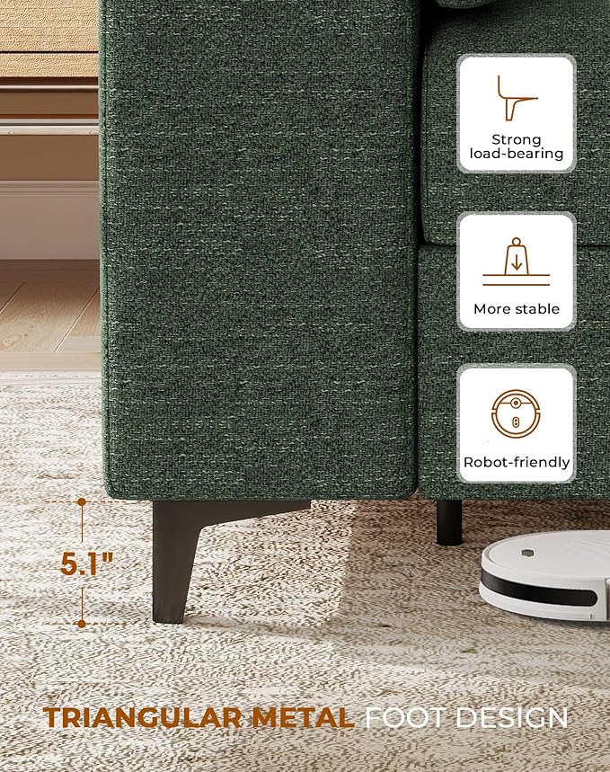 71.25" Modern Sofa Couch for Living Room, Deep Seat Sofas with 8”Cushion, Comfy 2-Seater Chenille Loveseat with Convertible Armrest, Removable Sofa Cover, High Leg(Green)