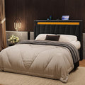 SHA CERLIN Full Size Bed Frame with Charging Station and LED Lights, Modern Velvet Platform Bed with Upholstered Geometric Wingback Headboard, No Box Spring Needed, Easy Assembly, Black