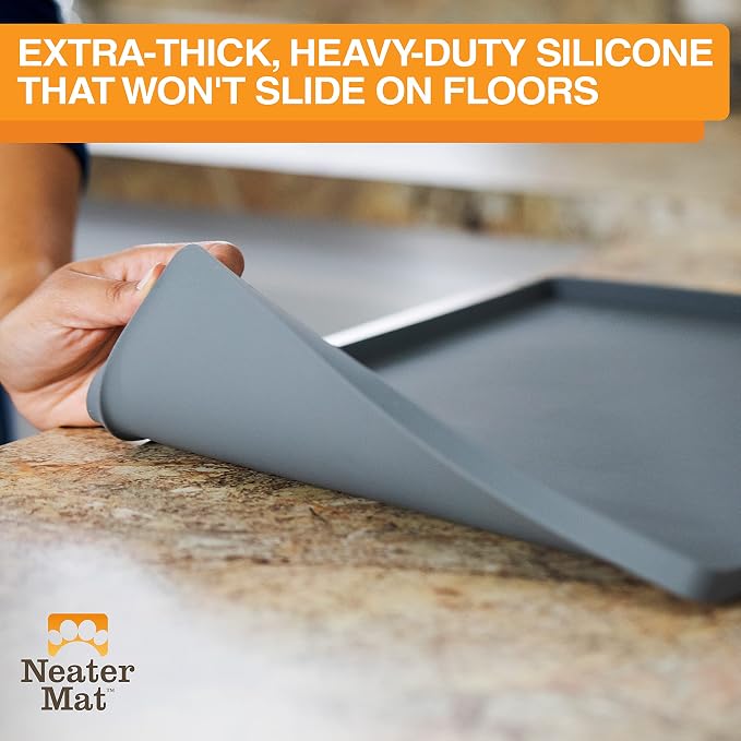 Neater Pet Brands Neater Mat Pet Mats for Food and Water, Cat & Dog Bowl Mat Waterproof Silicone, Feeding Tray, Dog Food Mats for Floors, Placemat w/Raised Edge for Under Bowls, 24" x 16", Grey