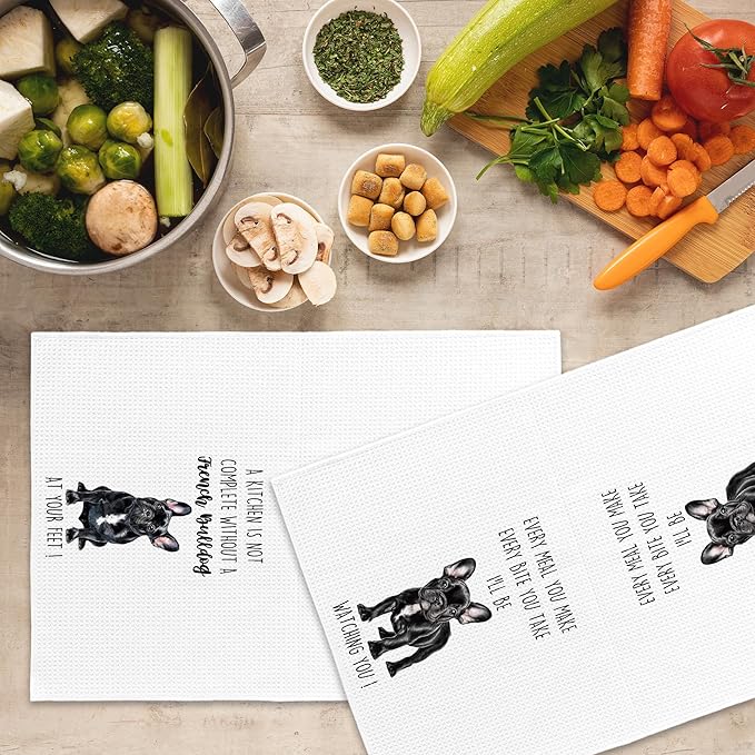French Bulldog Dog Kitchen Towels Set of 2, Funny Dog Kitchen Decor, Dogs Gifts for Women Men Hand Towel, Pet Owner Gift Decorative Tea Towels Dish Towel 16x24 Inch