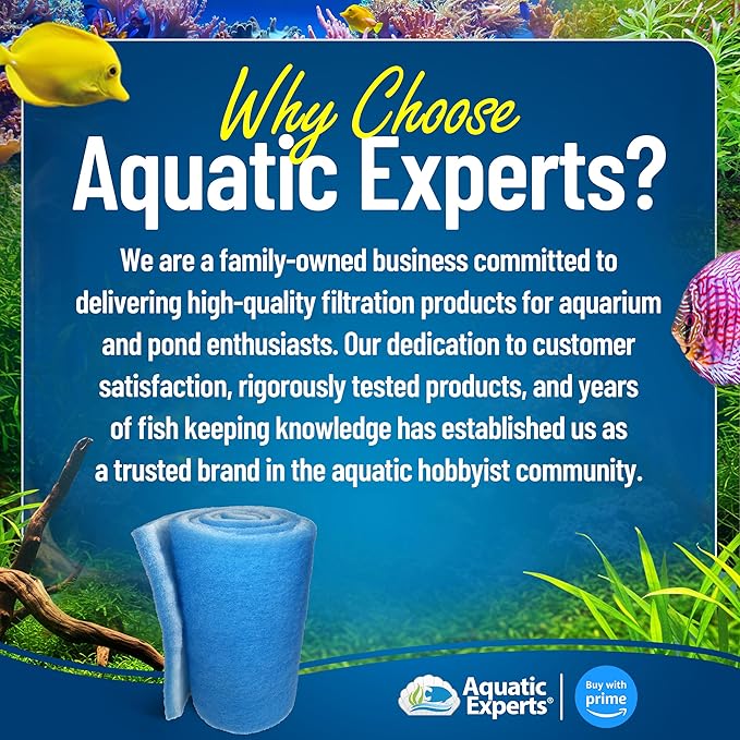 Aquatic Experts Classic Bonded Aquarium Filter Pad -12 Inches by 72 Inches by .75 Inch - Blue and White Aquarium Filter Media Roll Bulk Can Be Cut to Fit Most Filters, Made in USA