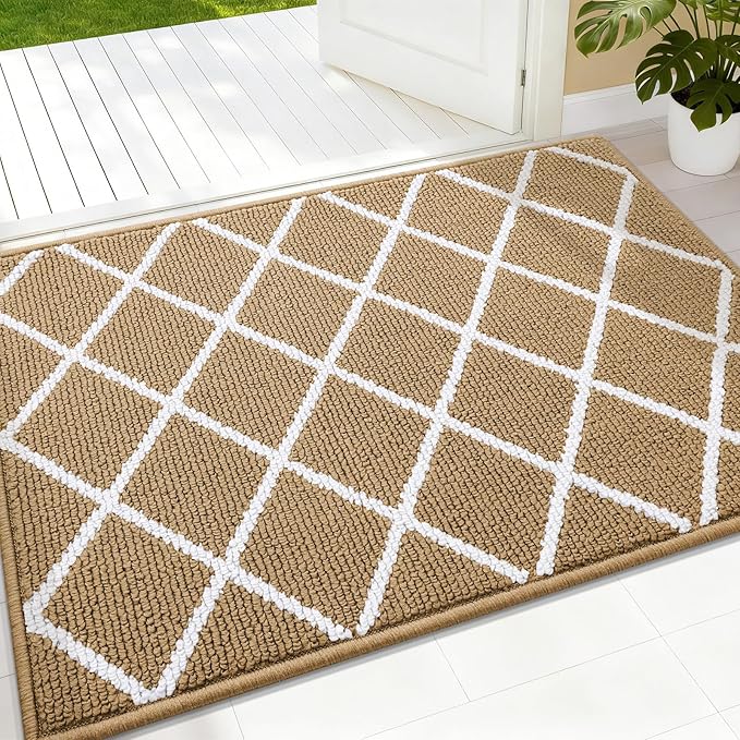 Finchitty Indoor Door Mat, Dirt Resistant and Absorbent, Low-Profile, Non-Slip, Washable Inside Floor Mats for Front Door, Back, and Entrance, 32" x 20", Beige