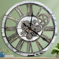 HOIBAI Large Wall Clock Clocks for Living Room Decor Oversized 30 Inch Wall Decor Farmhouse Vintage Rustic Industrial Roman Big Chic Home Decor Wall Clock for House Bedroom, Moving Gears Clock
