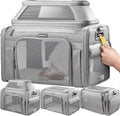 Top-Expandable Pet Carrier with Treat Pet Window,18x13x9.5 Airline Approved | for Southwest Frontier,Soft-Sided Dog Carrier, Anti-Scratch Mesh, Lockable Zippers,Cat Carrier for Kitten,Rabbit,Puppy, Grey