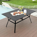 LVUYOYO Outdoor Patio Dining Table, Metal Rectangular Table with Umbrella Hole, All-Weather Furniture for Backyard, Garden,Balcony,Porch (Black)
