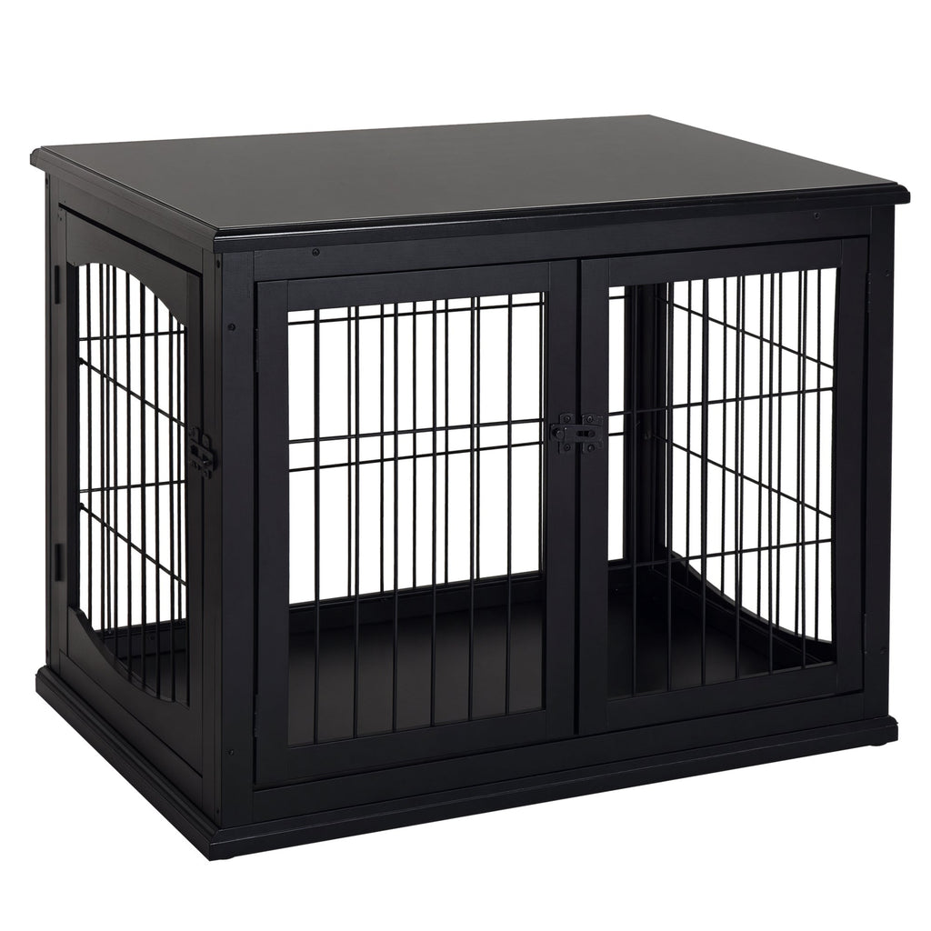 Dog Crate Furniture, 32" Small Dog Cage End Table with 2 Doors, Lockable Door, Puppy Kennel Indoor, Black