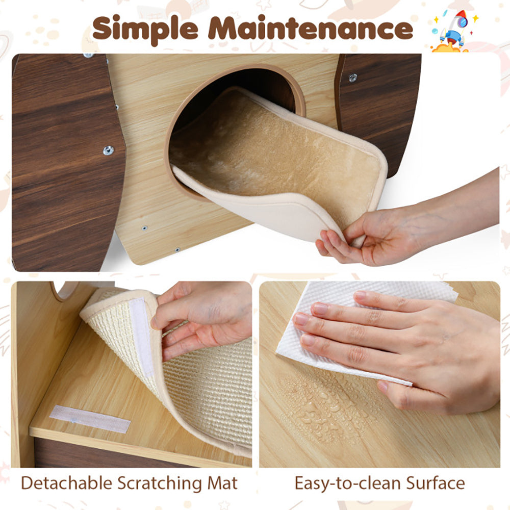 Rocket Cat Tree 47 Inch Large Wooden Cat Tower For Indoor Cats Sisal Scratching Pad Detachable Scratching Mat
