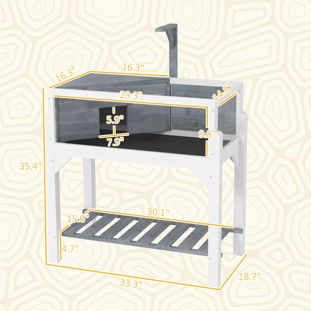 Wooden Tortoise Habitat with Storage Shelf, Tortoise Enclosure with Clear Windows, Openable Top, Lamp Holder, Gray