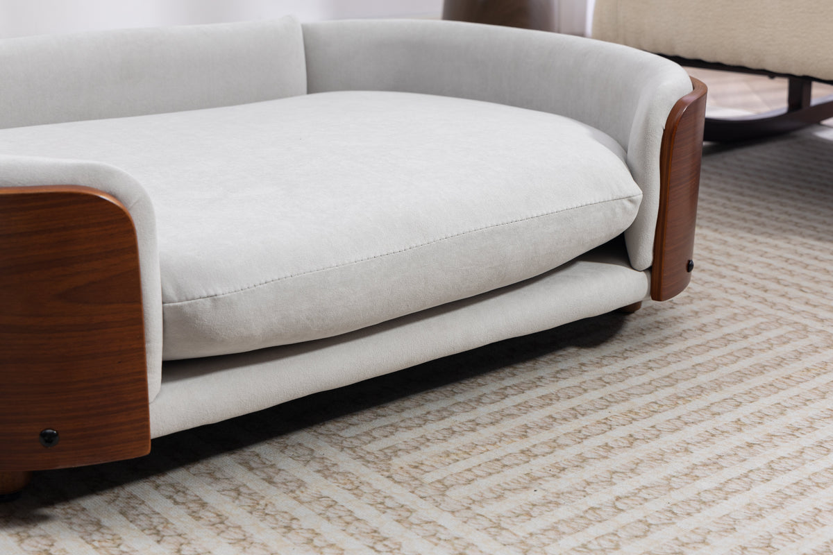 Scandinavian style Elevated Dog Bed Pet Sofa With Solid Wood legs and Walnut Bent Wood Back, Velvet Light Gray,Large Size