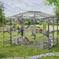 Large Outdoor Catio for 6-10 Cats, Pine Wood Cat Cage Outdoor with Weatherproof Roof, 6 Platforms, Climbing Ramp, 1 Resting Box and Cat Scratching Post, Outdoor Cat House with Storage Shelves, Grey
