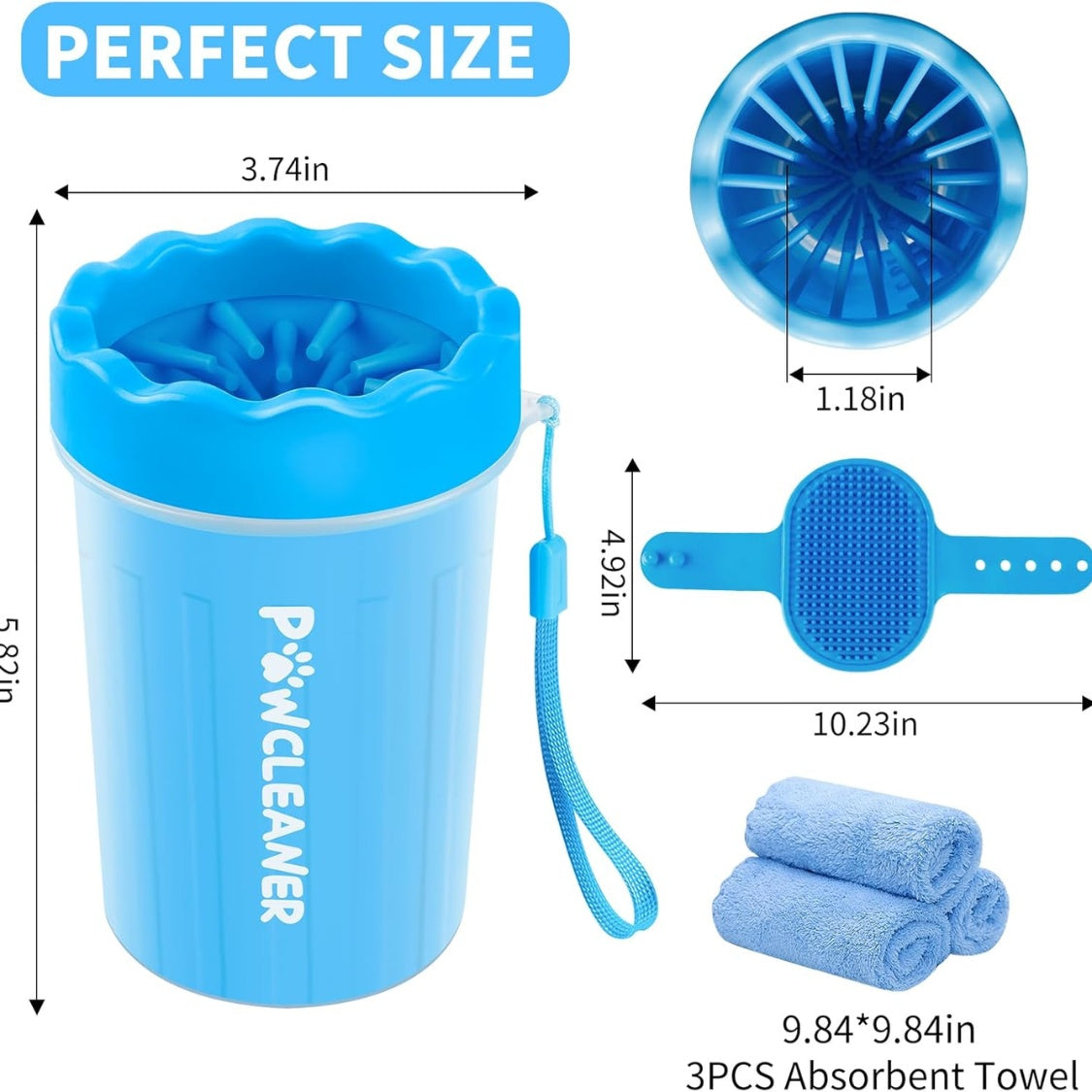 Professional 7 In 1 Dog Paw Cleaner For Dogs & Cats  Includes 1 Portable Paw Washer 1 Bath Brush 2 Dog Toothbrushes And 3 Absorbent Towels Note Fits Paws 1.5 To 2.5 Inches Wide